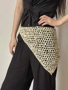1 pieza Pañuelo/diadema triangular con lentejuelas y cordones sexy para mujer, accesorio versátil adecuado para la calle, estilo bohemio, retro, moda, desierto, Y2K, diario, festivales, eventos, vacaciones en la playa, regalo para chicas fashionistas, accesorio para el cabello, verano, vacaciones, viajes, pañuelo para el cabello de mujer en la playa, fiesta, cumpleaños - Beis - Ver 2