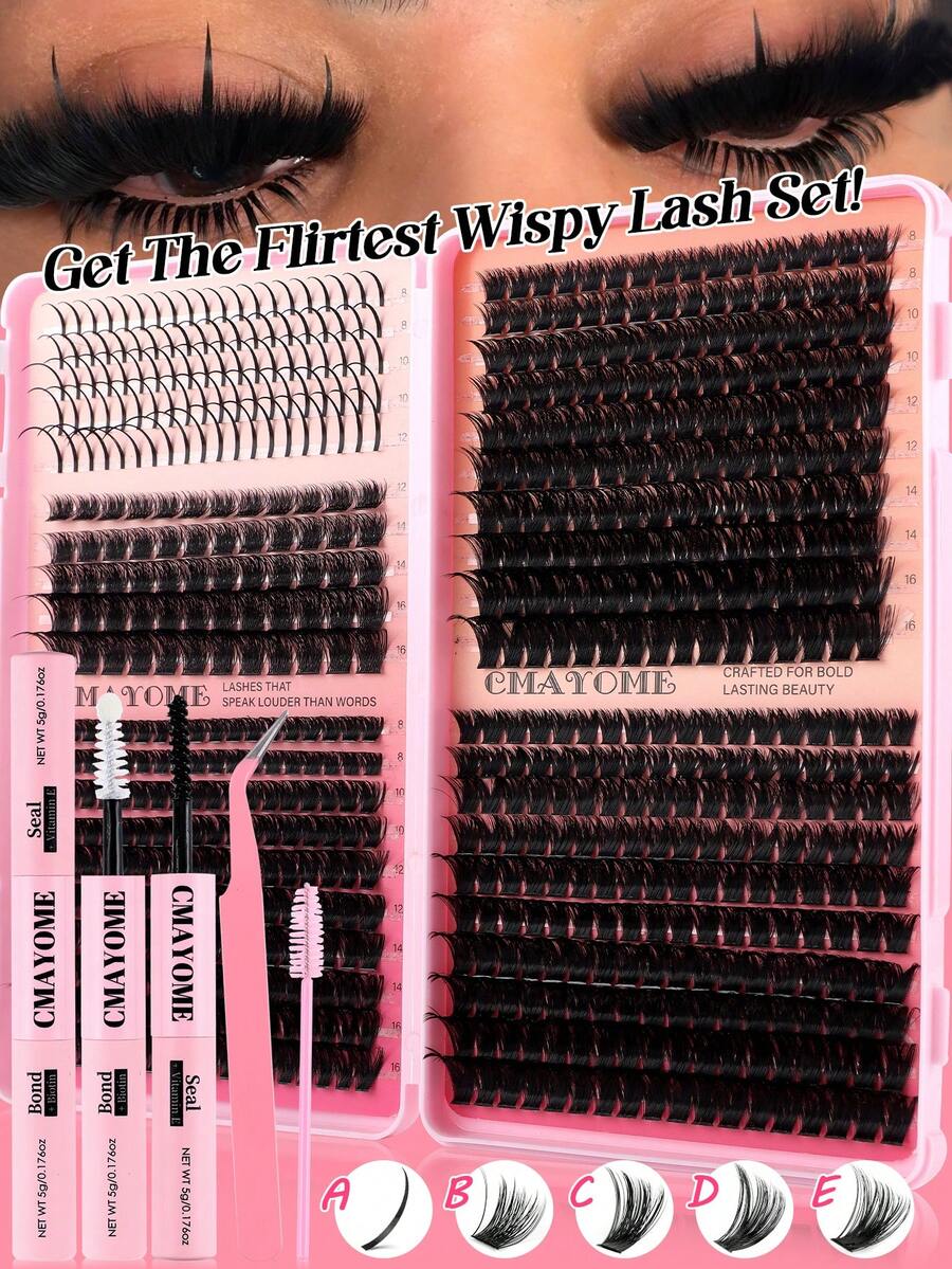 CMAYOME 680pcs D-Shaped Synthetic False Eyelashes, Including Various Density Long Lash Clusters, Soft Lash Bundles, And Mixed Lengths Of 8-16mm. Suitable For Lightweight, Waterproof And Sweat-Proof Single Cluster 3D Effect False Lashes To Create Natural And Dramatic Daily Makeup Looks