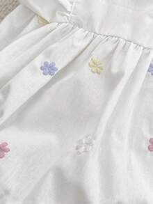 新生女嬰花卉刺繡連身衣，夏季輕量連身衣 - 白色 - 查看 5
