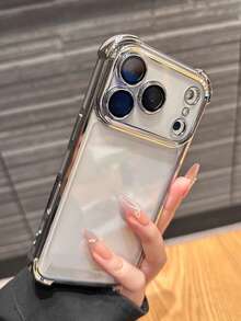 Premium Luxury Electroplated Silver Transparent Phone Case, Compatible With IPhone 17 Pro Max/17 Pro/17 Air/17/16 Pro Max/16/16 Pro/16 Plus/15/15 Pro Max/15 Pro/15 Plus/11/12/13/14 Pro Max/XS/XR/11 Pro/11 Pro Max/12 Pro/12 Pro Max/13 Pro/13 Pro Max/7 Plus/14 Pro/14 Pro Max, Soft Full-Coverage Anti-Fall Reinforced Corners - Silver - View 3