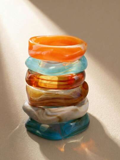 17KM 1/3/6件套彩色亚克力手链套装，Y2K极简优雅扎染手链，适合日常佩戴和度假