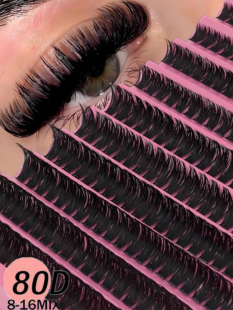 200Pcs D Curl Lash Clusters Faux Mink 0.07mm 9‑16mm Mixed 3D Russian Volume Wispy Natural Individual Eyelash Extensions Reusable DIY Eye Makeup