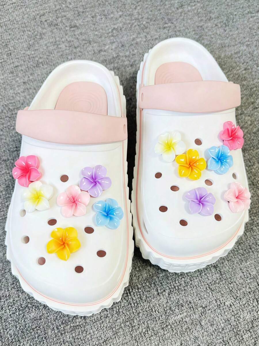 5 st/10 st slumpmässiga färgade 3D-blommönsterhåldekorationer, gör-det-själv-blomtillbehör lämpliga för träskor, trädgårdsskor, tofflor, sandaler, perfekta för högtider och födelsedagspresenter - Multifärgad - Visa 1
