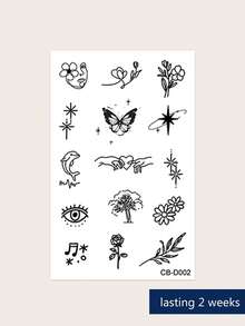 STARTTOOS Tatuajes temporales de línea fina para dedo, oreja, hombro, cuello, clavícula con diseños de flores, mariposas y notas musicales estilo Y2K, a prueba de agua por 1-2 semanas - Azul - Ver 3