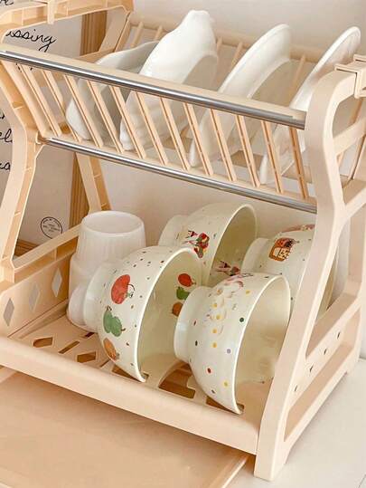 2 niveaux Égouttoir à vaisselle de cuisine, support à ustensiles pour bols, baguettes, rangement et présentation des couteaux