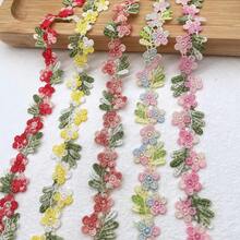 1 yarda Cinta de encaje de poliéster con flores vibrantes, 2 cm de ancho - Bordado hidrosoluble para collares DIY, costura y manualidades - Borde de flores colorido en múltiples colores - flores - Ver 3