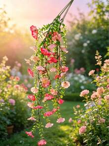 Artificial Flower Vine, Pink Hanging Fake Flowers, Wedding Decor, Eucalyptus Leaf Ornament - Pink - View 7