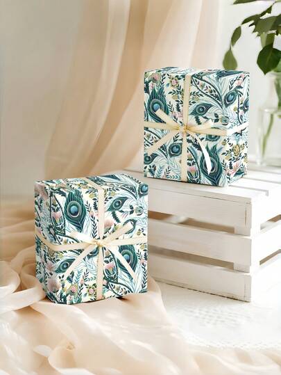 1 Cuộn Giấy Gói Quà Họa Tiết Lông Công & Hoa | Nền Sáng Họa Tiết Lông Công & Hoa - Lý tưởng cho Hộp Quà Sinh Nhật, Quà Cưới, Quà Tặng Ngày Lễ, Quà Tặng Thanh Lịch Cho Bạn Bè, Trang Trí Hộp Quà, Sổ Lưu Niệm & Nghệ Thuật Cắt Dán, Túi Quà Tự Làm, Trang Trí Hộp Quà Để Bàn, Bộ Quà Tặng Tiệc Trà Chiều và Quà Kỷ Niệm - 43 cm * 300 cm (17 inch * 9,84 feet)