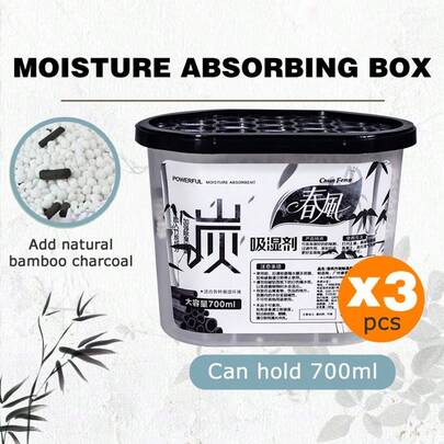 chunfeng Bộ 3 hộp hút ẩm than hoạt tính 700ml – Hấp thụ nhanh, dung tích lớn, dùng cho tủ quần áo, ngăn kéo và tủ đựng đồ.