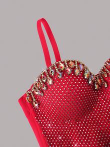 Áo croptop hở lưng đính đá, kim cương và ngọc trai gợi cảm, áo vest ôm sát tôn dáng cao cấp đa năng dành cho nữ. - Đỏ - Xem 4