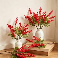 3 Stems Soft Artificial Red Mimosa Flowers, Home Wedding Party Tabletop Vase Decor, Vase Not Included - Yellow - View 4
