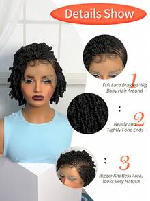 扭辫假发 闭合蕾丝假发 女士编织假发 - 黑色 - 查看 6