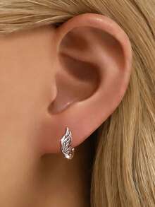 1 par de pendientes de aro unisex elegantes y minimalistas de plata de ley 925 con textura de pluma, personalizados y de moda - pluma - Ver 4