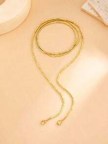 1 Piece Of Luxurious Shiny CZ Beaded Long Necklace, Personalized Disc Tassel Pendant Necklace, Suitable For Women, Ideal For Parties, Gifts, And Everyday Wear (Color And Texture Are Subject To The Actual Product) - 金子 - 查看 5