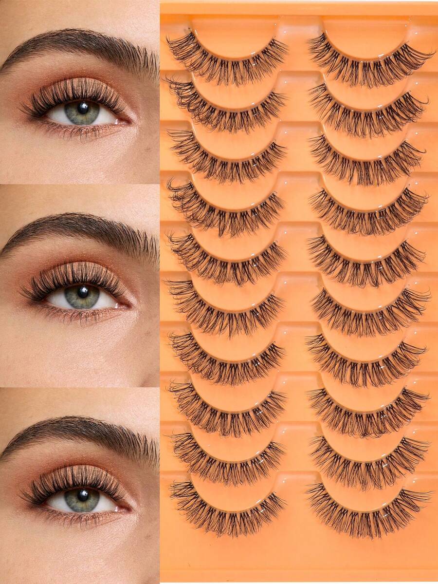 10 pares de pestañas postizas de ojo de gato - Banda transparente, pestañas esponjosas 3D, reutilizables, suaves y ligeras, pestañas de mink falso, para crear un maquillaje de ojos encantador de 6-15mm - Negro - Ver 1