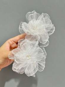 2pcs Women's Sweet White Mesh Flower Hair Clips, Suitable For Daily Use Bohemian Style - White - View 4