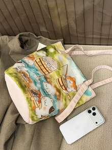 Túi xô vải canvas in hình mèo dễ thương của Niche Design, túi đeo vai hoạt hình ngộ nghĩnh, túi đi làm hàng ngày dành cho sinh viên năng động. - Nhiều màu - Xem 11