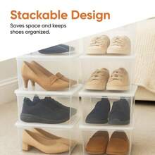 Superio - Caja de zapatos moderna para almacenamiento paquete de unidades .5 cuartos de galón/ litros organizador de caja de zapatos de plástico apilable .5 pulgadas de largo x. pulgadas - Transparente - Ver 8