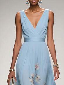 Maxi Dress  Summer Dresses For Women Dresses For Women Vacation Outfits Women Vestidos Elegantes De Mujer Dresses For Women Elegant Elegant V-Neck Dress - Evening Gown - Sleeveless - Light Blue - 查看 2