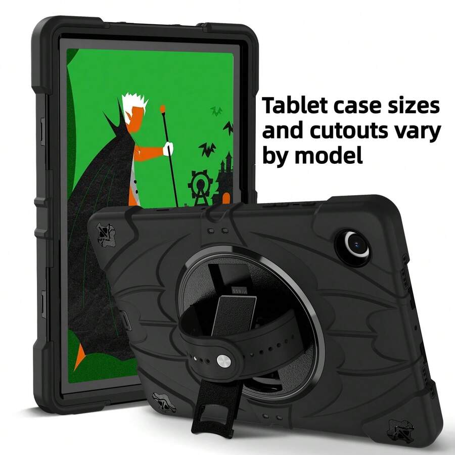 时尚平板电脑保护套,适用于 Tab A7 Lite/A8/A9/A9 Plus/A11/A11 Plus,防震防摔,防滑防刮,带旋转支架、可调节肩带和手带 -- 黑色 - 黑色 - 查看 1