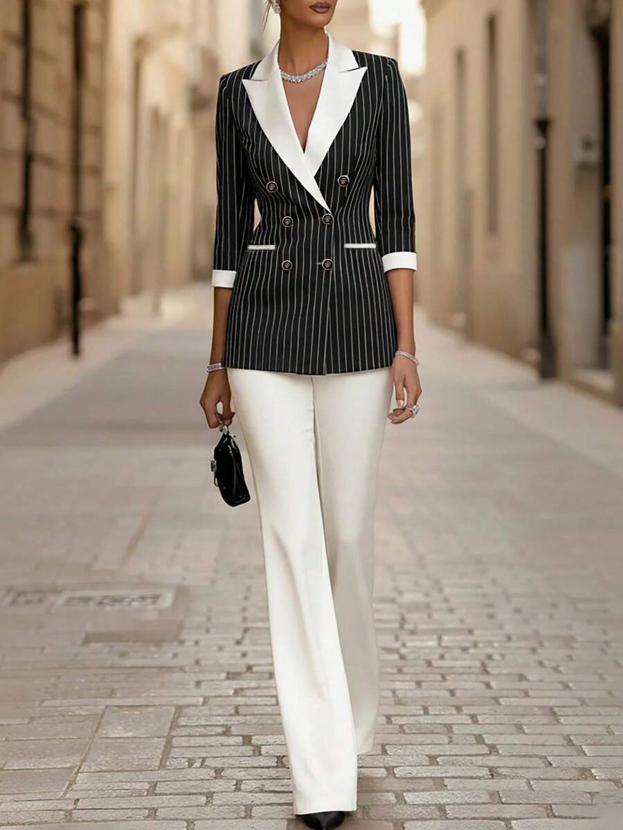 Conjunto de traje de negocios de 5 mangas para mujer con forro, elegante conjunto de dos piezas para el verano