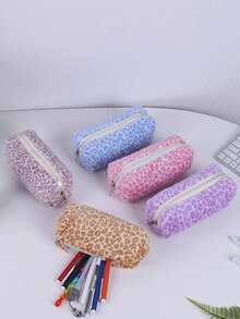 1 hộp đựng bút lông in họa tiết da báo phong cách Y2K sang trọng, túi đựng văn phòng phẩm mềm mại, dung tích lớn, túi đựng đồ trang điểm chất lượng cao dành cho học sinh. - Hộp đựng bút in họa tiết da báo - Xem 1