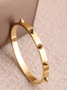 Bộ 3 vòng tay đinh tán mạ vàng sang trọng, 4 vòng tay đính pha lê có thể xếp chồng lên nhau, quà tặng trang sức thời trang dành cho nữ. - Vàng - Xem 3