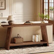 LITTLE TREE 70.9'' Solid Wood Console Table, Narrow Long Sofa Table Behind Couch With 2-Tier Storage, Farmhouse Entryway Table For Living Room, Hallway, Foyer, Brown - 棕色 - 查看 8
