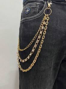 1pc Fashionable Multi-Layer Gold Metal Pant Chain, Unisex Jewelry, Aluminum Chain With Rhinestone Inlay, Decorative Apparel Chain For Daily Wear And Parties - Multicolor - View 5