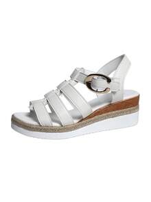 Women's Wedge Thick Bottom Roman Style Beach Casual Vacation Outdoor Beach Summer Spring Outfit Recommendation, Small Platform With Buckle Design - White - View 9