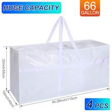 4 bolsas de transporte extra grandes de 66 galones bolsa de almacenamiento resistente con fuerte asa de cierre plegable tamaño XXL caja de almacenamiento grande caja de mudanza para - Blanco - Ver 3