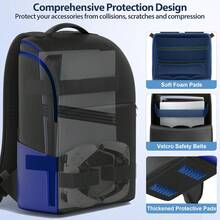 LYQ Backpack For PS-5/PS-5 Pro/PS-5 Slim Console, Full Protection PS-5 Carrying Case Travel Bag, Large Capacity PS 5 Storage Bag For Dual Controllers, PS Portal, Laptop, Game Cards, PSP Accessory Kits - View 7