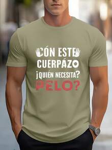 Camisetas de manga corta para hombre con letras en español, camiseta elegante, cómoda y versátil para el verano. - Negro - Ver 8