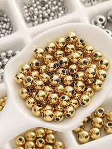 50 piezas de cuentas redondas de acero inoxidable 303#, cuentas espaciadoras sueltas de 2-10mm para accesorios de joyería DIY para pulseras y collares - Dorado - Ver 1