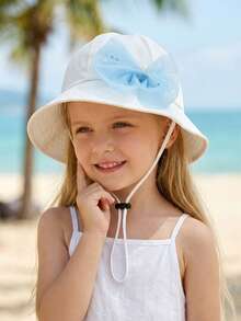 1 pieza Nuevo sombrero de cubo con gran lazo de malla azul, sombrero de sol para niños de primavera/verano, ajustable, transpirable, ligero, plegable, suave y lavable para niñas - 1PC - Ver 6