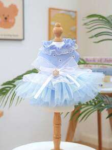 1 bộ quần áo cho thú cưng, váy voan lãng mạn dễ thương cho chó và mèo nhỏ, váy voan kiểu Waltz - Màu xanh dương - Màu xanh lam - Xem 1