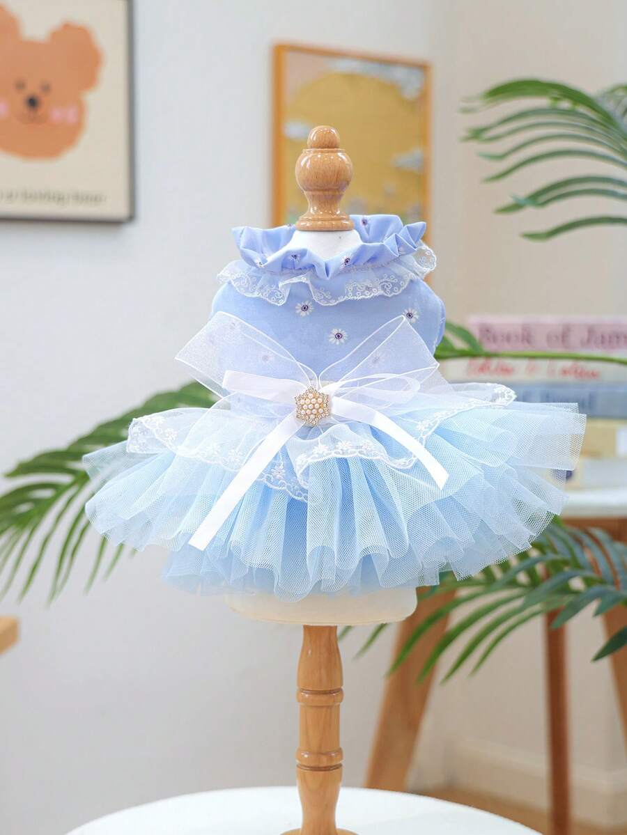 1 bộ quần áo cho thú cưng, váy voan lãng mạn dễ thương cho chó và mèo nhỏ, váy voan kiểu Waltz - Màu xanh dương - Màu xanh lam - Xem 1