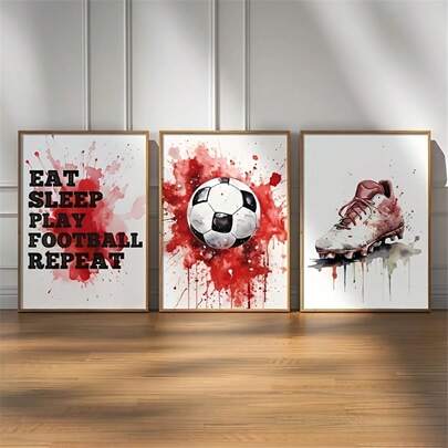 3 قطع لوحة جدارية لفن طباعة كرة القدم، طباعة كرة القدم على قماش، لوحة فنية لرياضة كرة القدم بألوان مائية، ديكور غرفة عشاق كرة القدم، مناسب لغرفة المعيشة وغرفة الرياضة وغرفة النوم وديكور المنزل، هدية عيد ميلاد للرياضيين أو الأولاد، بدون إطار