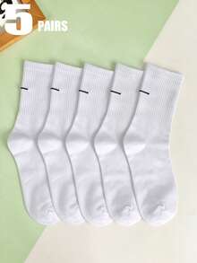 1 đôi/5 đôi tất cotton trơn màu, dài đến bắp chân, thích hợp cho nữ, thoáng khí, mềm mại, thoải mái, màu đen trắng, phù hợp để mặc hàng ngày, ở nhà, văn phòng, trường học, thể thao. - trắng - Xem 3