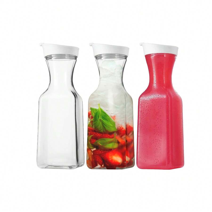 3 buah teko air plastik transparan 1,5 liter dengan tutup, botol jus persegi - Cocok untuk menyimpan susu, smoothie, dan es teh dalam wadah plastik transparan. Desain anti bocor, dapat digunakan di lemari es dan berkemah, solusi penyimpanan minuman ideal untuk pesta, pertemuan keluarga, dan aktivitas luar ruangan. - Transparent - View 1