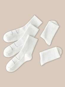 5 Pairs White Lightweight Breathable Comfortable Minimalist Casual Socks - White - View 3
