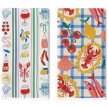 Bộ 2 khăn lau bếp hình hải sản, tôm hùm và cua, khăn lau tay dùng để thấm khô rau củ quả khi nấu nướng, đồ dùng cho tiệc luộc tôm hùm kiểu Địa Trung Hải, 100% sợi microfiber dệt kim, thiết kế hình chữ nhật hiện đại, có thể giặt máy, khăn lau bát đĩa chủ đề hoạt hình. - Bộ 2 mảnh 40*60cm - Xem 2