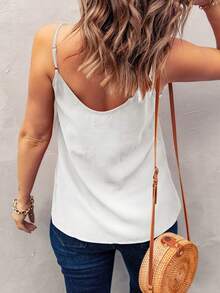 Acelitt Women's Solid Color Vacation Casual V-Neck Camisole White - White - View 2
