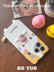 Ốp lưng điện thoại hình dâu tây 3D dễ thương và mèo hai màu, tương thích với iPhone 17 Pro Max, 16, 15, 14, 13, chất liệu silicon mềm mại, bảo vệ điện thoại một cách ngọt ngào. - Nhiều màu - Xem 5