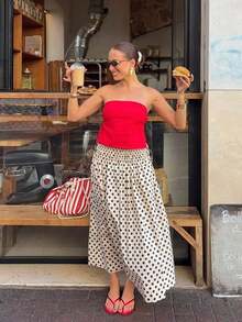 2026 New Women's Frill Waist Polka Dot A-Line Skirt: French Style For Vacation, Suitable For Daily Outings, Dates And Holidays. Summer - 香檳色 - 查看 7