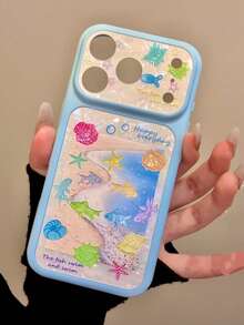 Atmospheric Shell Texture Seaside Fish Design Phone Case Compatible With Apple 16/17 Pro Max/ 15 Pro, Protective Cover Compatible With Iphone 14 Full Body, Shock-Proof Case Compatible With Iphone 13, Women - Blue - View 2
