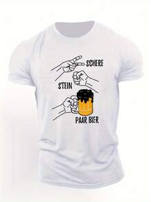 Camiseta para Hombre con Diseño de Tijeras y Piedra - Camiseta Casual de Manga Corta para Verano con Gráfico de Tijeras y Piedra, Cuello Redondo, Lavable a Máquina, Ropa con Temática Alemana - Blanco - Ver 12