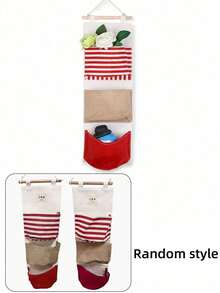 1 pieza Bolsa colgante de 3 bolsillos, organizador multiusos de unicolor y patchwork a rayas, organización y almacenamiento para el hogar, decoración de dormitorio/sala de estar - Multicolor - Ver 11