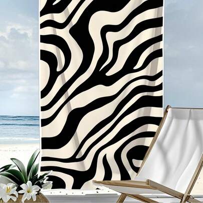 Khăn tắm biển [Siêu mềm, nhanh khô 250gsm] | Kích thước 70*140cm/90*180cm (tùy chọn) | Họa tiết sọc đen trắng xoắn tối giản | Khăn tắm biển thấm hút cao, tiện dụng, trang trí phòng tắm, khăn tắm biển | Thích hợp cho mùa hè, đi biển, bơi lội, du lịch, cắm trại, tập thể dục