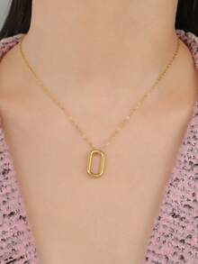 1pc Stainless Steel Rectangular & Round Geometric Minimalist Necklace, Fashionable Daily Wear, Birthday Gift - Geometric Necklace - View 6